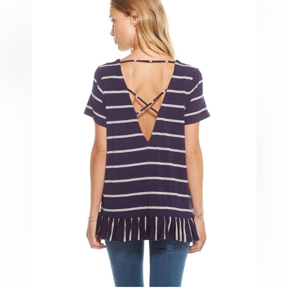 NWT, Chaser, Womens COOL JERSEY S/S STRAPPY DOUBLE V PEPLUM TEE - Picture 1 of 6